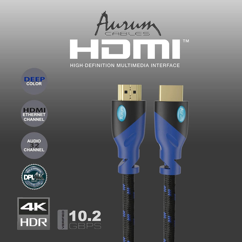 Aurum Ultra Series High Speed HDMI Cable with Ethernet - Braided 50 Ft HDMI Cable Extender Supports 3D and Audio Return Channel up to 4K Resolution - Compatible with TV, PC, Laptops, PS3-1 Pack