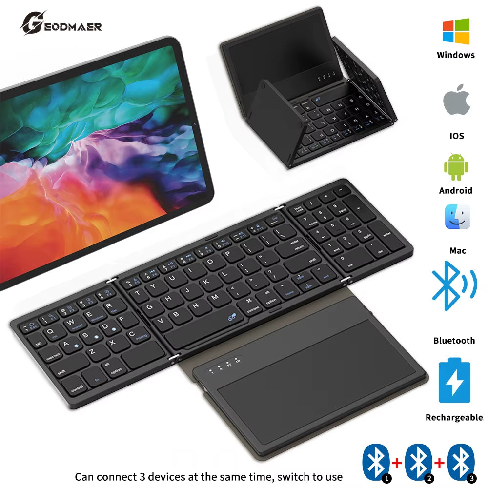 Foldable Bluetooth Keyboard Portable Full Size Folding Keyboard with Touchpad Wireless Travel Keyboard for Windows/Ios/Android